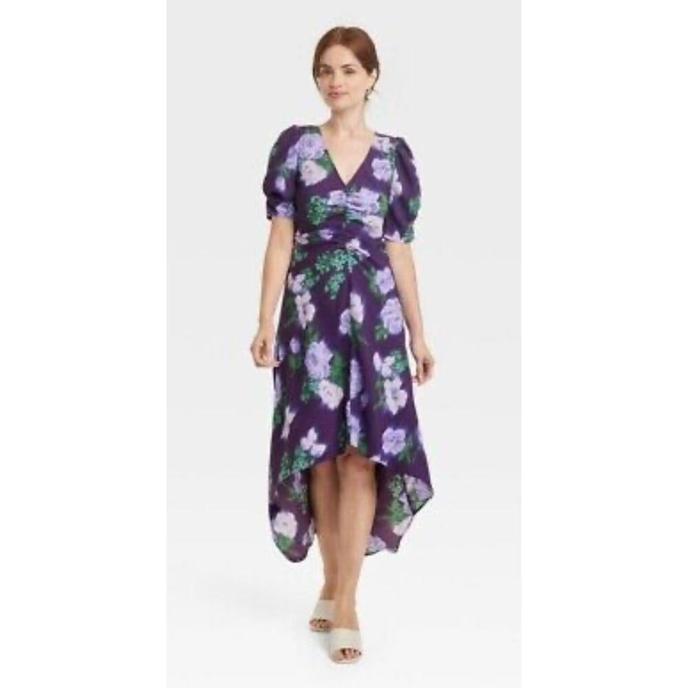 A New Day floral dress A line ruched‎ short sleeve size small